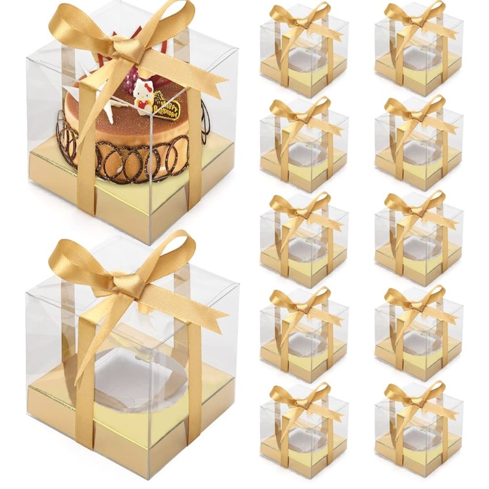 Luxurious Gold Cupcake Boxes with Ribbon